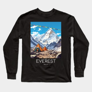 A Pop Art Travel Print of Mount Everest - Nepal Long Sleeve T-Shirt